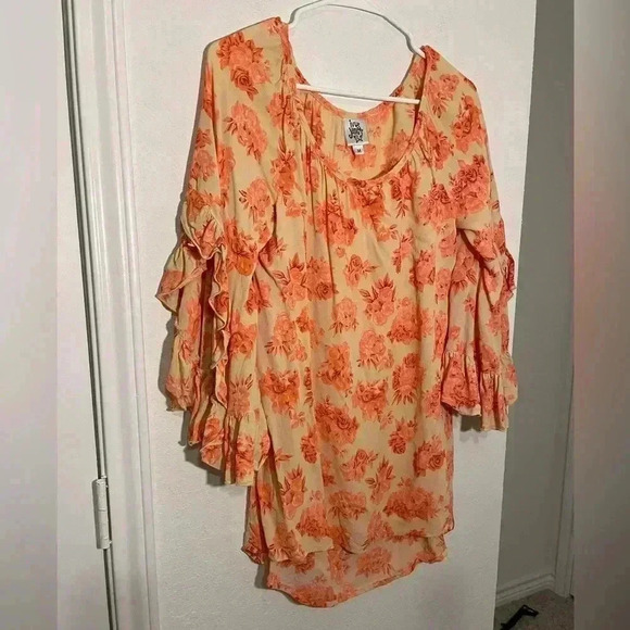 Ivy Jane Rayon Floral Cream and Blush Pink Quarter Length Ruffle Blouse Size M - Picture 2 of 8